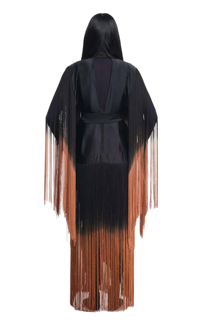 1749 / Anatta Fringe Kimono / Black Ombre