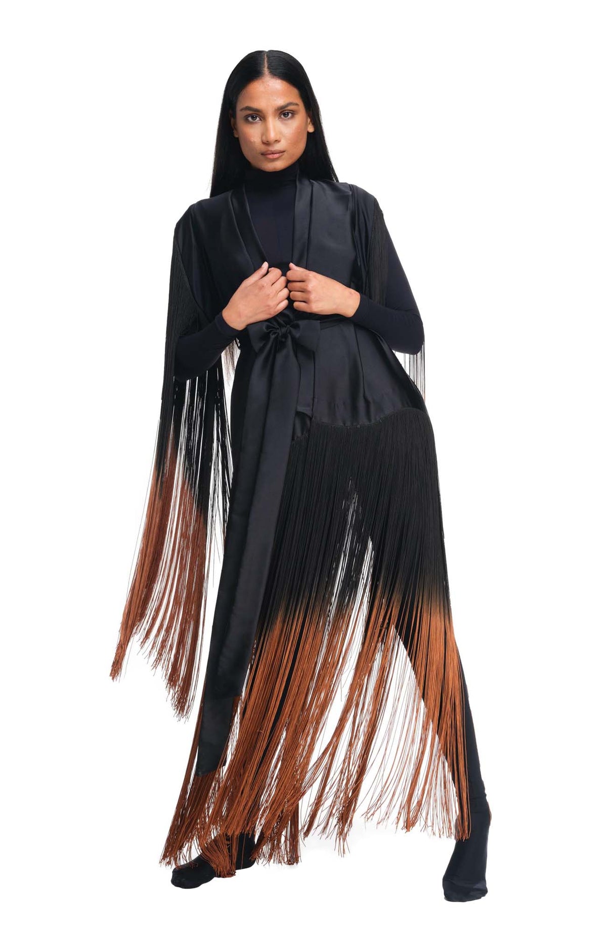 1749 / Anatta Fringe Kimono / Black Ombre – DSTM